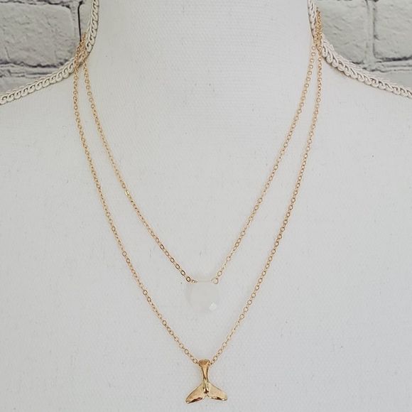 Mermaid & Crystal Multi Layer Gold Necklace NWT - Picture 4 of 5